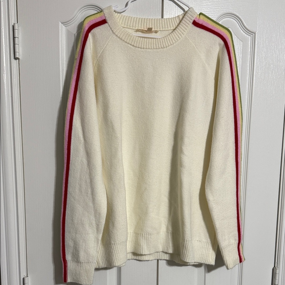 Cream Sweater with Rainbow Stripes